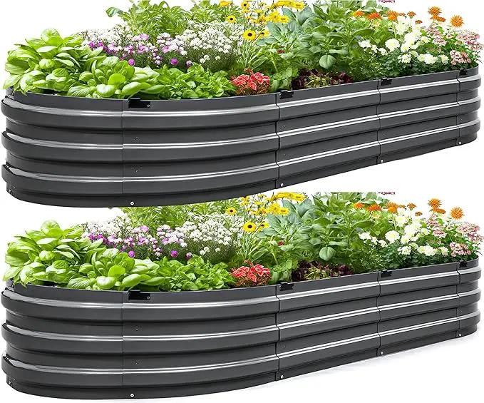 KING BIRD Raised Garden Bed Kit 2025 Upgraded Quick-Setup Galvanized Planter Garden Box Outdoor for Gardening, Vegetables, Flowers, 74x36x12 in, Dark Grey 2PCS by GreenHaven Gardens
