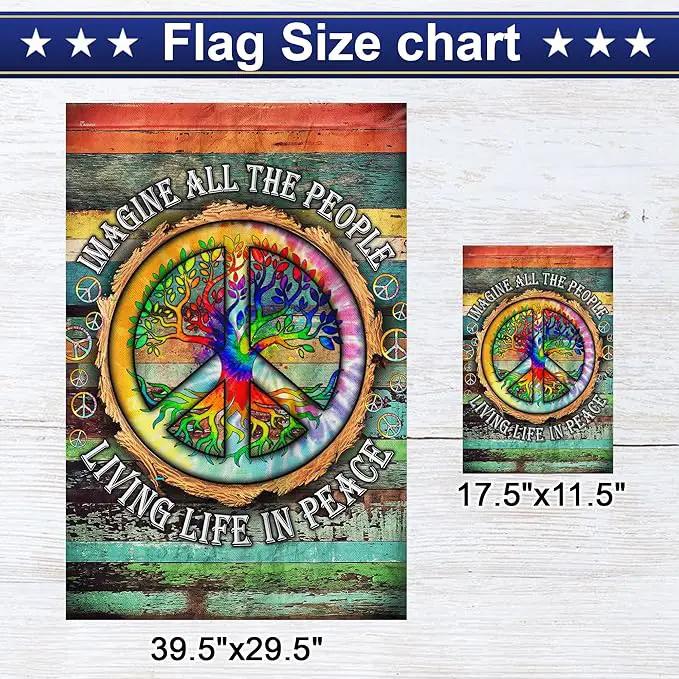 FLAGWIX American Flag, Peace Sign Hippie Flag, Imagine All The People Living Life In Peace - 4th of July Decorations, Garden Flag 12x18 - USA Flags Premium Polyester, Decorative Indoor Outdoor Flag by GreenHaven Gardens