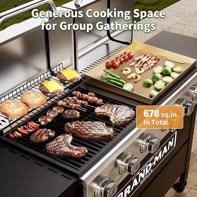 Brand-Man Griddle Grill Combo 6-Burner, 2 in 1 Versatile Propane Gas Grill and Griddle with Double Stainless Steel Lids, BBQ Combo for Outdoor Kitchen & Backyard Barbecue Cooking by GreenHaven Gardens