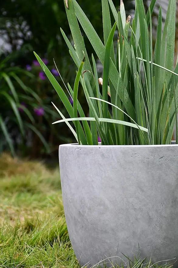 Kante 18 Inch Dia Round Concrete Planter, Indoor Outdoor Large Plant Pot with Drainage Hole and Rubber Plug for Home Patio Garden, Natural Concrete by GreenHaven Gardens