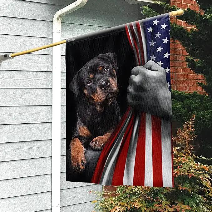 FLAGWIX Patriot American Dog Flags - Rottweiler Double Sided Flag - 4th of July Decorations for Home, Outside, Patriotic House Flag 30x40 Heavy Duty Canvas, Decorative Indoor Outdoor Flag by GreenHaven Gardens
