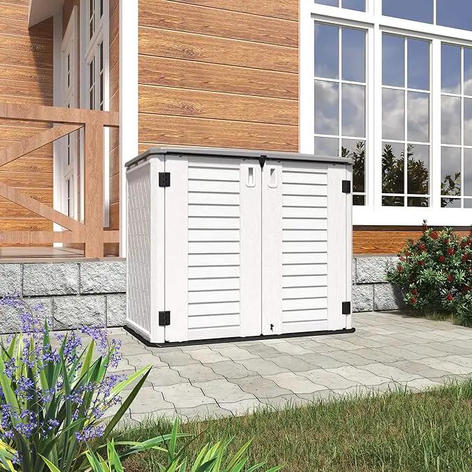 HOMSPARK Storage Shed Weather Resistance, Multi-Purpose Outdoor Storage Cabinet for Backyards and Patios, Horizontal Storage Shed for Lawnmower, Patio Accessories (White 1, Large - 26 cu.ft) by GreenHaven Gardens