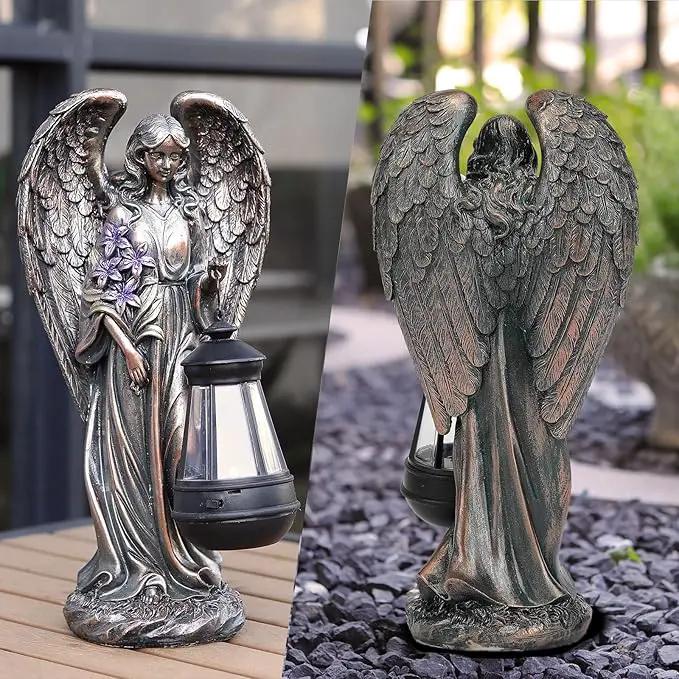 Solar Angel Outdoor Garden Decor Statues – 13.2 inches Solar Outdoor Sculptures for Outside Yard Art Patio Balcony Front Lawn Ornaments Gifts for Mom Grandma Women（Bronze） by GreenHaven Gardens