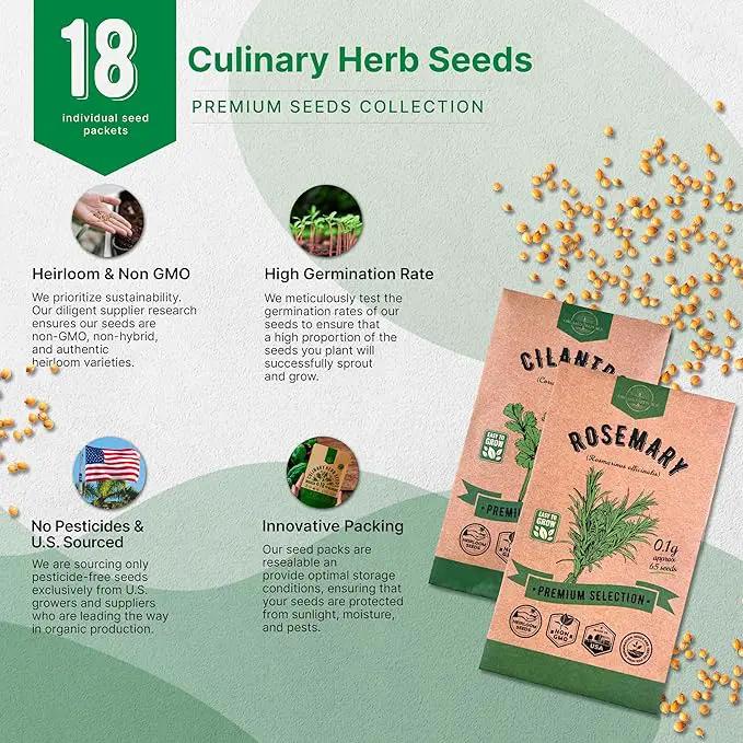 Organo Republic 18 Culinary Herbs Seeds Variety Pack - 10,180+ Heirloom, Non-GMO, Herbs Seeds for Outdoor and Indoor Home Gardening, Including Rosemary, Thyme, Oregano, Mint, Basil, Parsley by GreenHaven Gardens