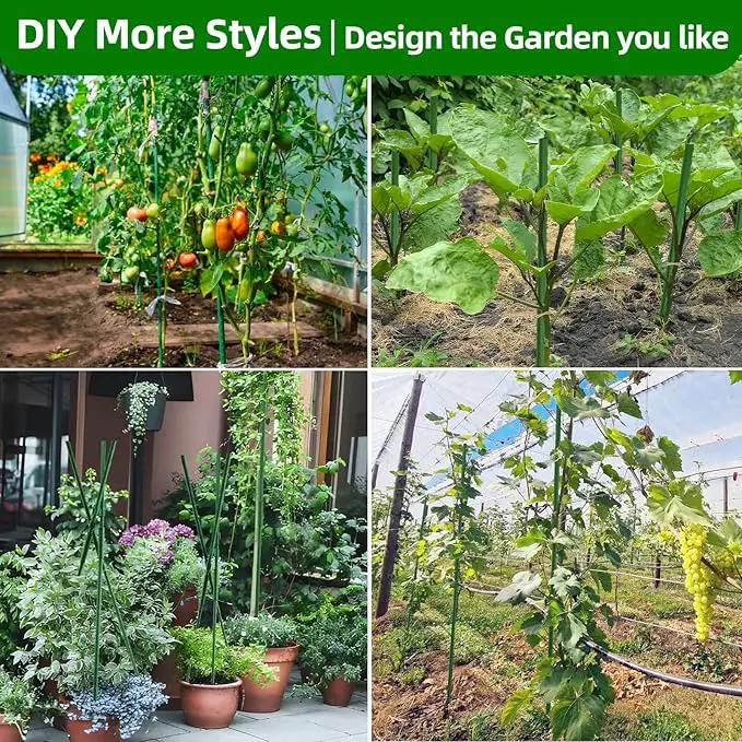 Garden Stakes 16 Inch 30 Pack, Diy 4ft 5ft 6ft 7ft 8ft Tomato Stakes Plastic Coated Metal Plant Sticks Stakes Supports with 20 Connectors 15 Rotatable Clips for Indoor Outdoor Plants Vegetable by GreenHaven Gardens