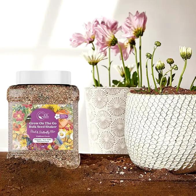 Bulk Wildflower Seed - Bird & Butterfly Garden Seed Mix | Bulk 300,000+ Annual & Perennial Flower Seeds for Planting - Attracts Hummingbirds & Butterfly | No Messy Bags or Packets | Bulk 1 Pound Jar by GreenHaven Gardens