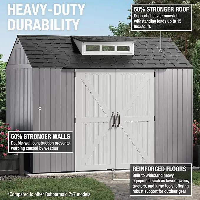 Rubbermaid Extra Large Resin Outdoor Storage Shed With Floor (7 x 10 Ft.), Weather Resistant, Brown, Organization for Home/Lawn Mower/Backyard Equipment/Bike Storage/Pool Supplies by GreenHaven Gardens