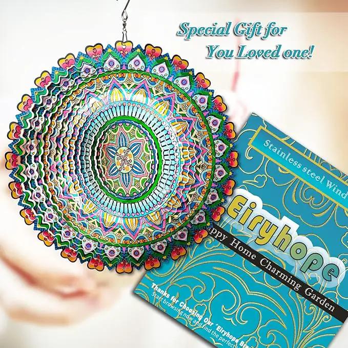 Wind Spinner Rich Love Mandala Wind Spinner Outdoor Hanging Wind Sculptures Kinetic 3D Metal Wind Catcher Yard Art Decoration Garden Decor Gifts for Women/Men/Mother/Father/Daughter/Grandma by GreenHaven Gardens