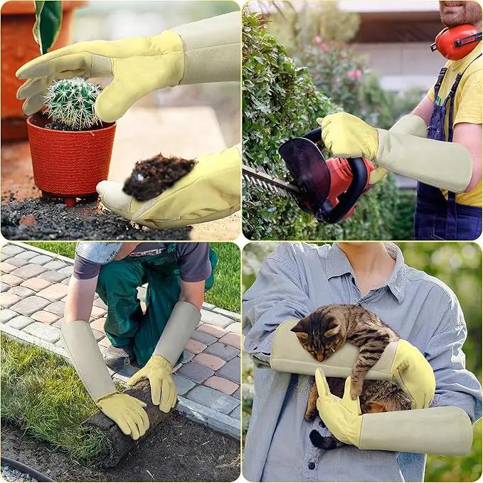 HANDLANDY Rose Pruning Gardening Gloves for Men Women, Thorn Proof Forearm Protection Leather Garden Gloves, Gardening Gifts for Gardeners (Beige- goatskin, Small (Pack of 1)) by GreenHaven Gardens