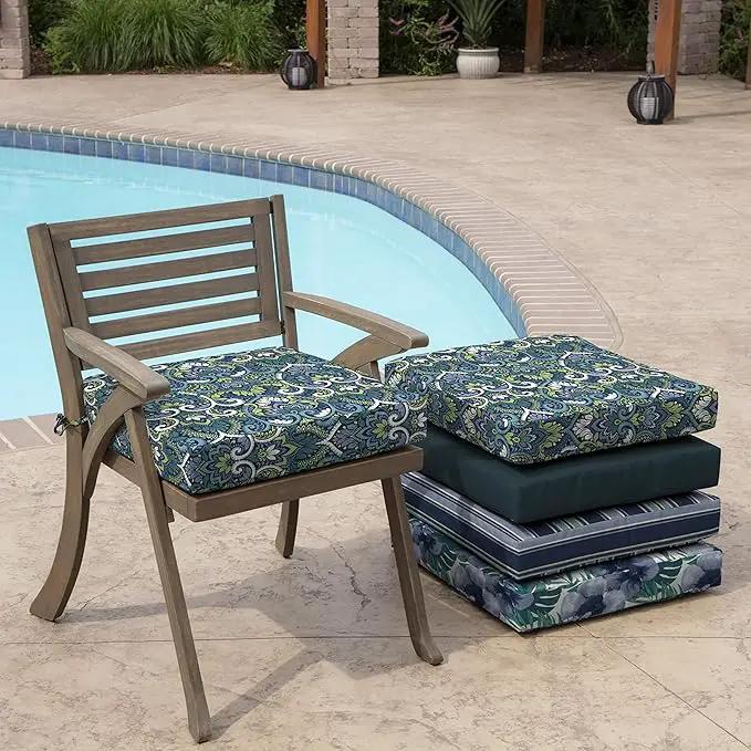 Arden Seat Cushion, 21 x 21, Rain-Proof, Fade Resistant, Cushion for Patio Dining, Adirondack, and Outdoor Chairs Sapphire Aurora Blue Damask by GreenHaven Gardens
