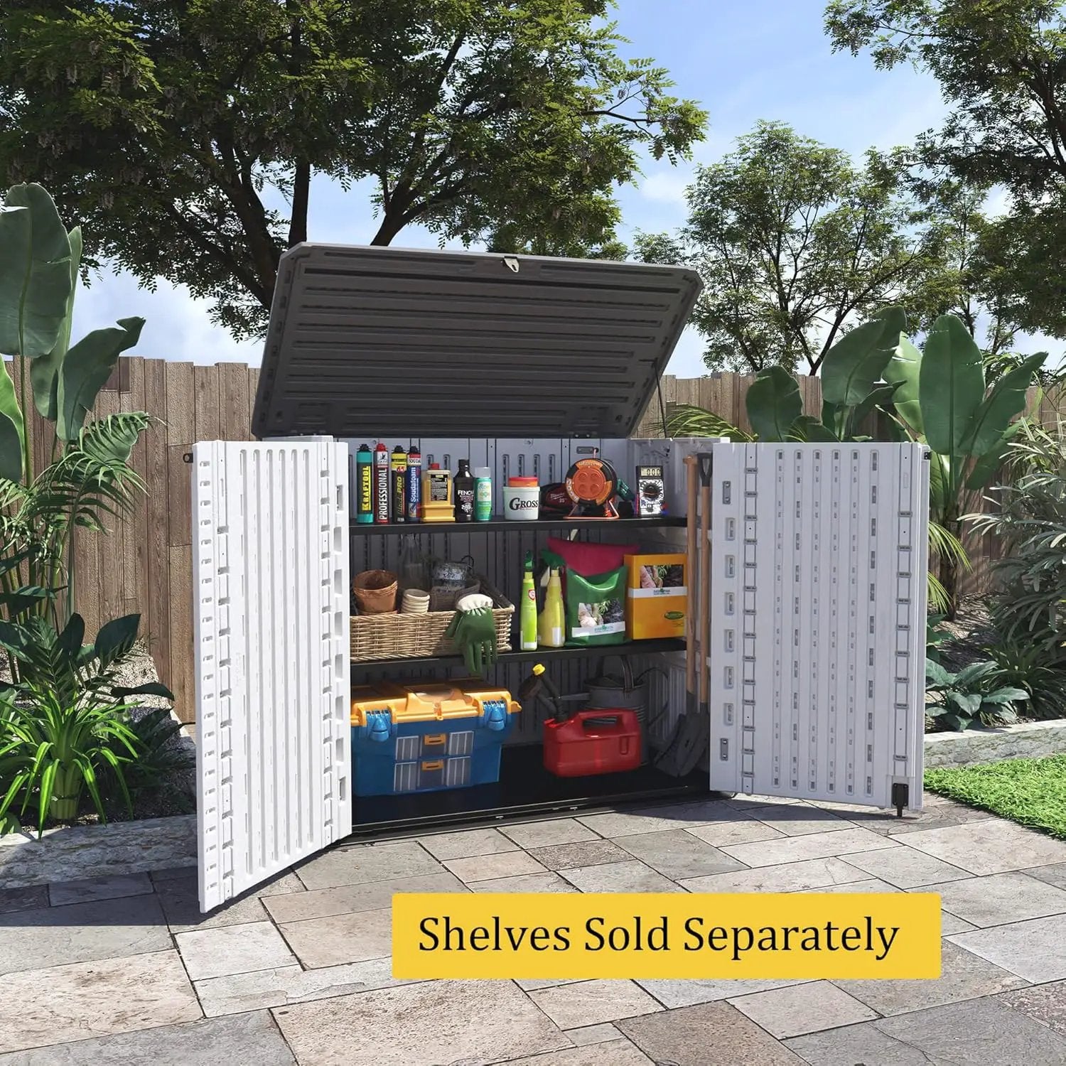 HOMSPARK Storage Shed Weather Resistance, Multi-Purpose Outdoor Storage Cabinet Waterproof, Outdoor Storage Cabinet for Garbage Cans, Lawnmower, Garden Accessories (Off White, Standard-26 cu ft) by GreenHaven Gardens