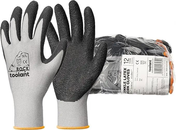 toolant Crinkle Latex Work Gloves Bulk, Rubber Coated Safety Work Gloves for Men and Women, 120 Pairs for Construction, Gardening, Warehouse (Gray, Large) by GreenHaven Gardens