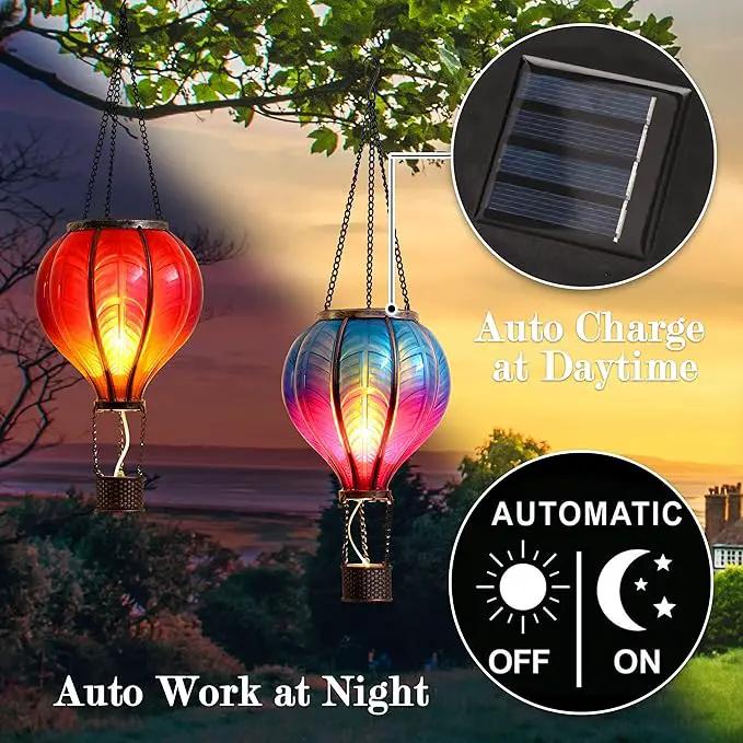 TERESA'S COLLECTIONS 2 Pack Hanging Solar Lantern Outdoor Garden Decor ,Waterproof Plastic Hot Air Balloon Red Flickering Flame Effect Lantern for Yard Tree,Gift for Mom Lovers,18" by GreenHaven Gardens