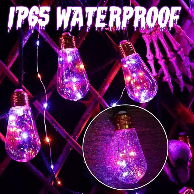 Orange & Purple Solar Halloween Lights Outdoor, 20Ft Black Hemp Rope Halloween String Lights, Waterproof Orange Purple Lights with 8 Modes 16 Shatterproof Bulbs for Patio, Yard, Party, Halloween Decor by GreenHaven Gardens