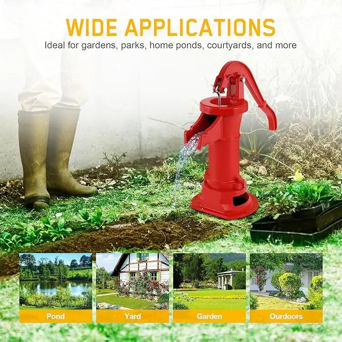 Samger Antique Pitcher Hand Water Pump Cast Iron Red Hand Well Pump 25ft Maximum lift Manual Water Transfer Pump Boost Fountain for Outdoor, Yard, Pond, Garden Decoration Kit by GreenHaven Gardens