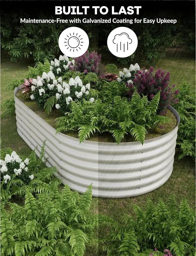 8x4x1.5 ft Raised Garden Bed,Galvanized Raised Planter Boxes Outdoor with Easy Assembly, Large Garden Bed for Vegetables, Fruits, Flower,Raised Garden Bed,Beige by GreenHaven Gardens