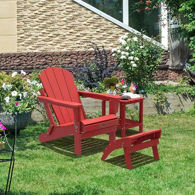 SERWALL Folding Adirondack Footrest, All Weather Adirondack Ottoman Without Assembly, Red by GreenHaven Gardens
