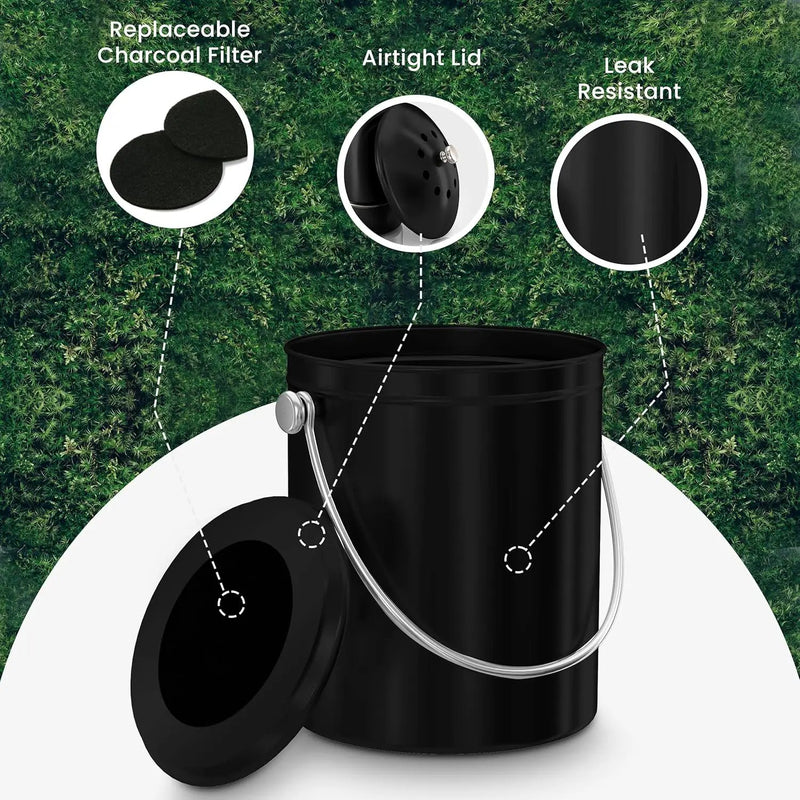 Utopia Kitchen Compost Bin for Kitchen Countertop, 1 Gallon Compost Bucket for Kitchen with Lid, Includes 1 Spare Charcoal Filter (Black) by GreenHaven Gardens
