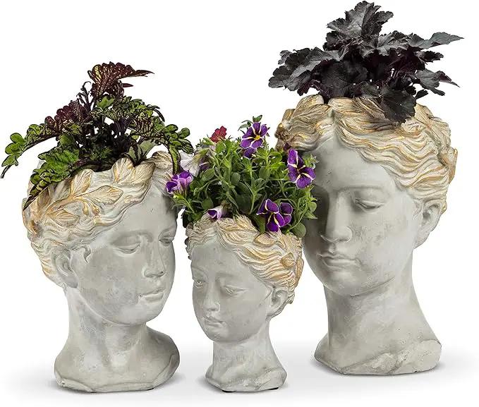 Abbott Collection Aphrodite Head Planter – Medium Indoor and Outdoor Planter Pots - Whimsical Woman Statue Head Planter for Flowers and Succulents (8.5 inch, Grey/Gold) by GreenHaven Gardens