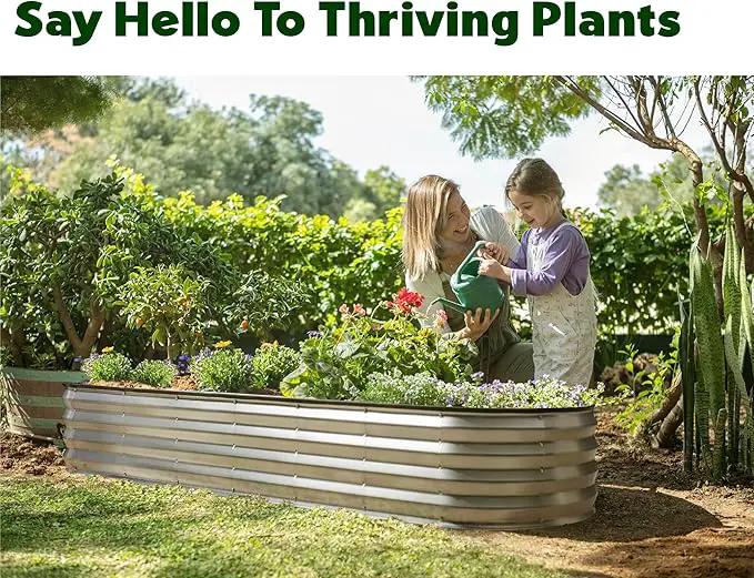 Galvanized Raised Garden Beds Outdoor // 8×2×1 ft Planter Raised Beds for Gardening, Vegetables, Flowers // Large Metal Garden Box (Silver) // Patented Tool-Free Design by GreenHaven Gardens