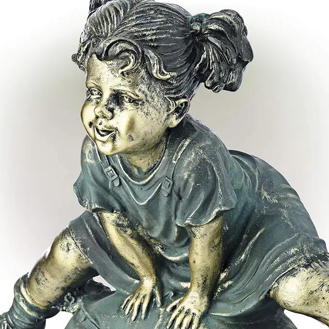 Alpine Corporation 26" Tall Indoor/Outdoor Girl Jumping Over Boy Statue Yard Art Decoration by GreenHaven Gardens