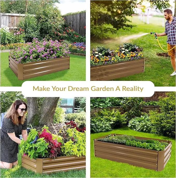 Sunnydaze 11.75" H Raised Metal Garden Bed - Galvanized Raised Garden Bed Outdoor for Vegetables and Flowers - Brown - 4' x 2' Rectangle by GreenHaven Gardens