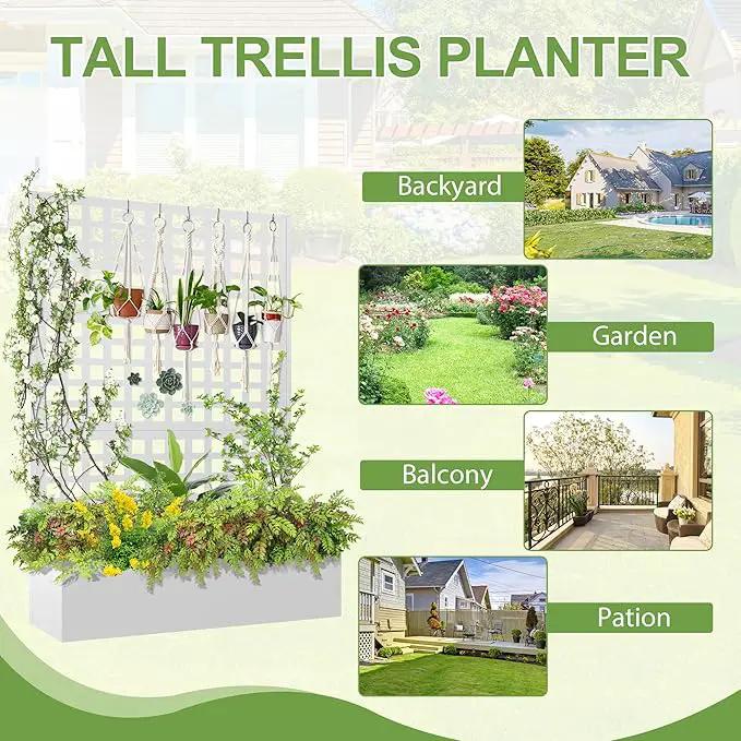 Metal Raised Garden Bed, Trellis Planters Bed with Drainage Holes for Climbing Plants, Vegetables Outdoor Privacy Screen with Planter Box 73"x47"x16", White by GreenHaven Gardens