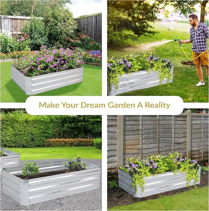 Sunnydaze 11.75" H Raised Metal Garden Bed - Galvanized Raised Garden Bed Outdoor for Vegetables and Flowers - Woodgrain - 4' x 2' Silver by GreenHaven Gardens