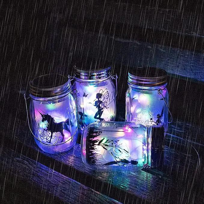8 Pack Solar Outdoor Fairy Star Firefly Jar Lids Lights,Solar Fairy String Lids Lights（No Jars）,Waterproof Lantern Mason String Solar Lights with Hangers for Regular Mouth Jars by GreenHaven Gardens