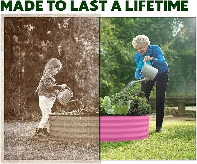 Round Galvanized Raised Garden Bed // 4×4×1 ft Galvanized Raised Garden Beds Outdoor for Gardening, Vegetables, Flowers // Patented Tool-Free Design Round Planter (Pink) by GreenHaven Gardens