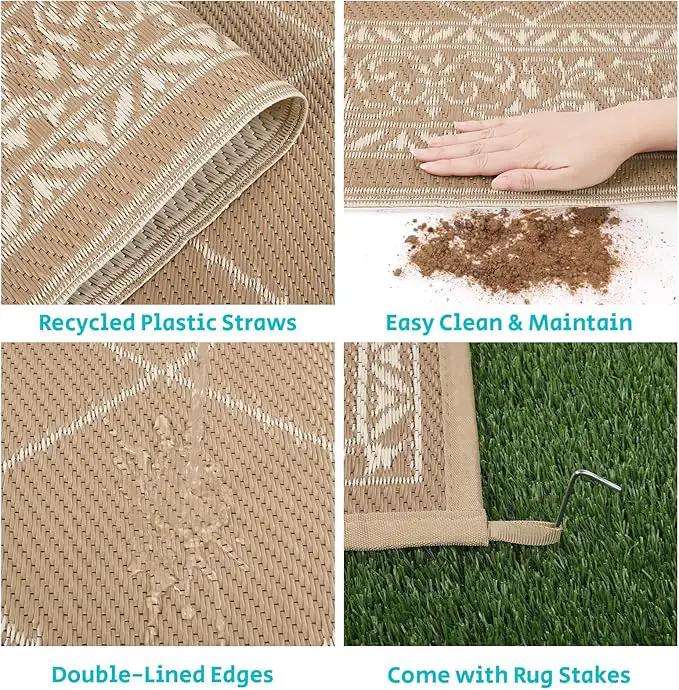 HEBE Outdoor Rug Waterproof 6x9, Plastic Straw Rug Camping Rug, Reversible Outdoor Patio Rugs RV Mat Clearance, Indoor Outside Floor Carpet for Porch,Deck,Camper,Balcony,Backyard by GreenHaven Gardens