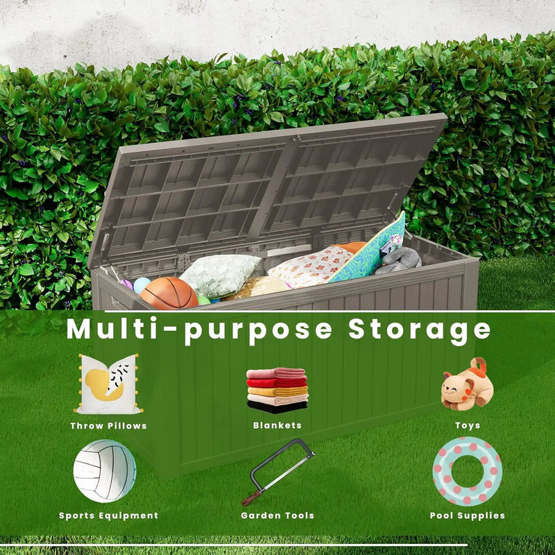 200 Gallon Waterproof Large Resin Deck Box Indoor/Outdoor Lockable Storage Container and Seating for Garden, Pool, and Patio (200 Gallon, Grey) by GreenHaven Gardens