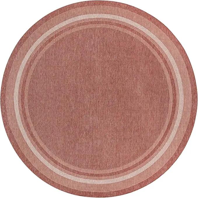 Unique Loom Outdoor Border Collection Area Rug - Soft Border (13'Round, Rust Red/ Ivory) by GreenHaven Gardens
