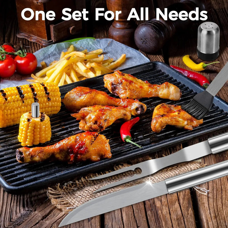 BBQ Accessories Grill Tools - Grilling Gifts for Men Dad, 32Pcs Heavy Duty Stainless Steel Barbecue Grill Accessories for Outdoor Grill with Aluminum Case and Apron, Dad Men Gifts for Christmas by GreenHaven Gardens