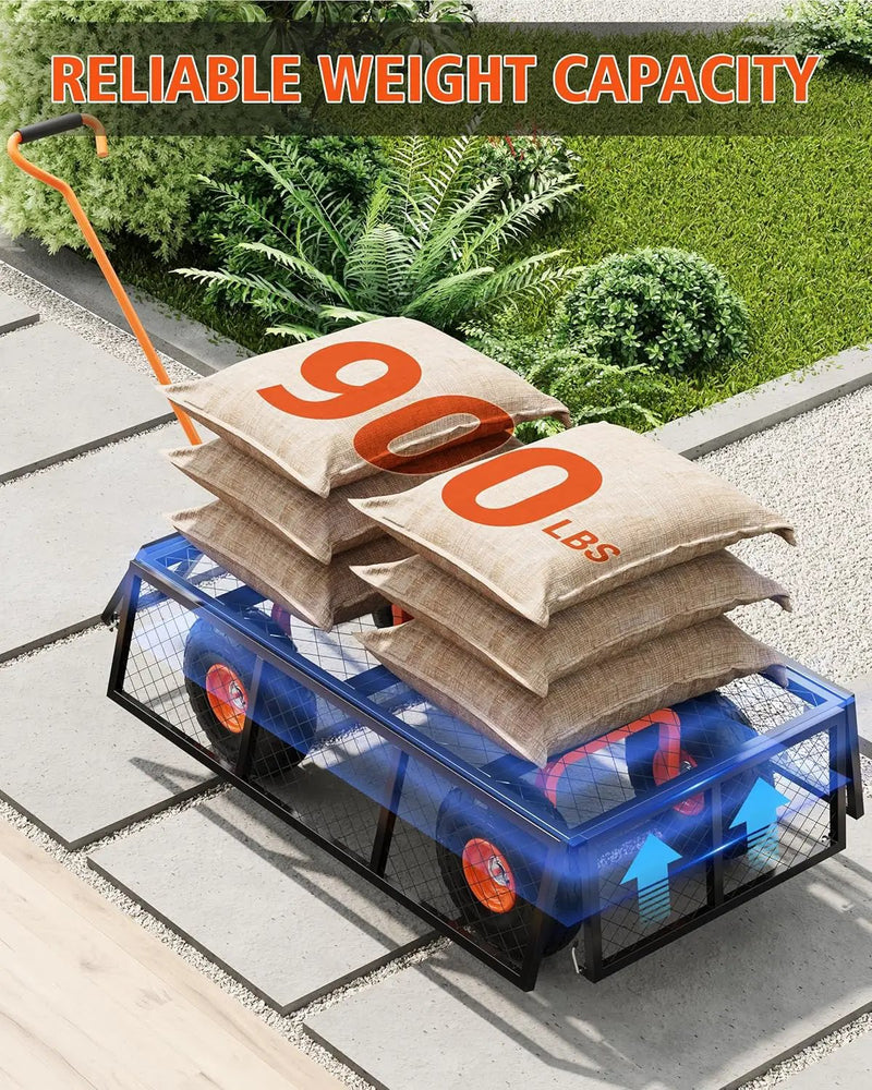 Heavy Duty Steel Garden Cart, 900 LBS Capacity 3 in 1 Pullable Garden Wagon with 10" Wheels, for Gardening Soil, Tools, and Plant Transport by GreenHaven Gardens