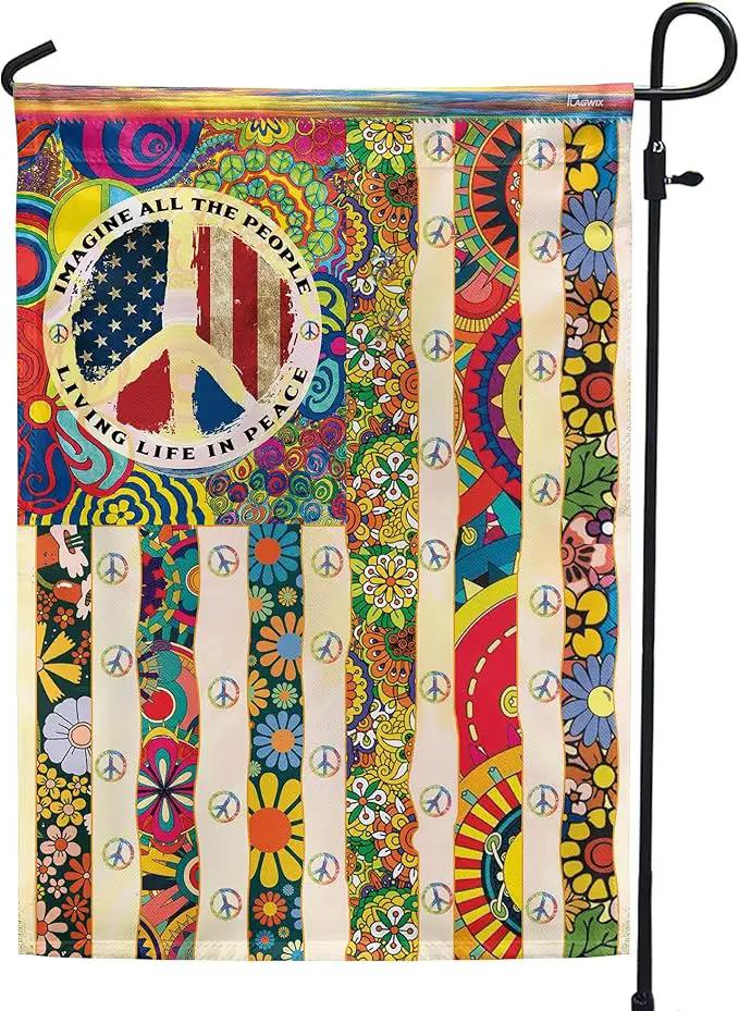 Flags-People Living Life In Peace Hippie Flag PSL318F, Garden Flag (11.5" x 17.5")-USA House Garden Flags Premium Polyester-Decorative Outdoor Flags by GreenHaven Gardens