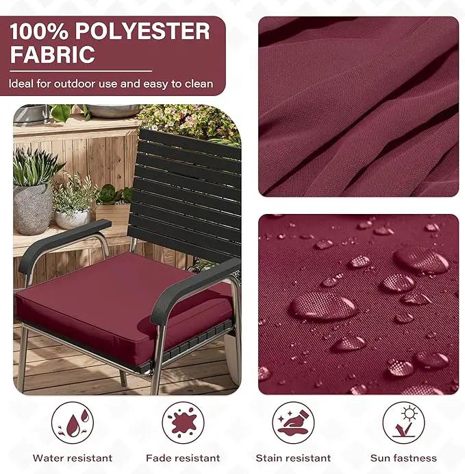 Patio Chair Cushions 17 X 16 X 3 Inch Waterproof Outdoor Seat Cushions for Patio Furniture, Outdoor Sofa Couch Pads with Ties & Handle, Set of 2, Burgundy by GreenHaven Gardens