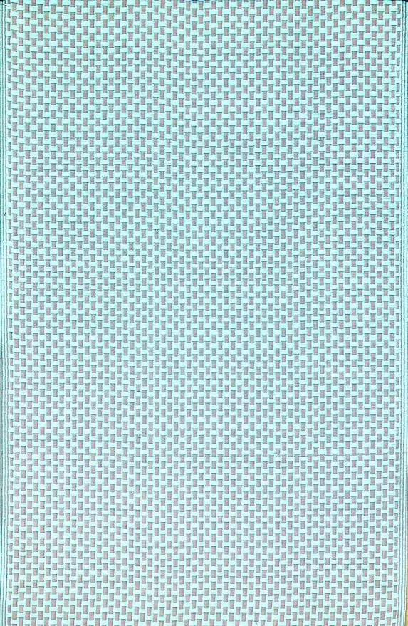 Mad Mats Geometric Outdoor Rug, Reversible Plastic Mat (6' x 9', Basket Weave - Sand/Aqua) by GreenHaven Gardens