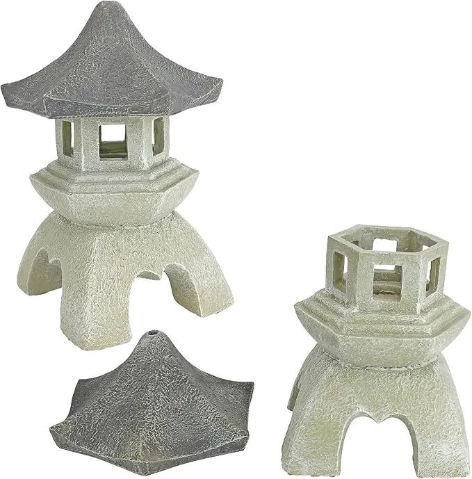 Design Toscano NG729869 Asian Pagoda Statues Medium - Set of Two,two tone stone by GreenHaven Gardens