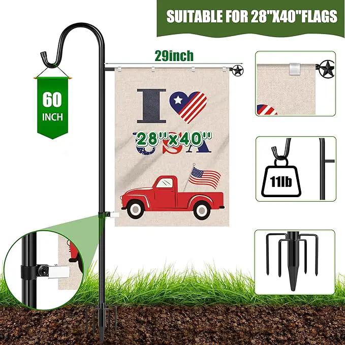 XDW-GIFTS Upgraded Garden Flag Holder Stand with Shepherd Hook for 28'' x 40'' Flags 60 in Heavy Duty Yard Flag Post Stake with 2 Spring Stoppers and 1 Clip for Outside (Without Solar Lights & Flag) by GreenHaven Gardens