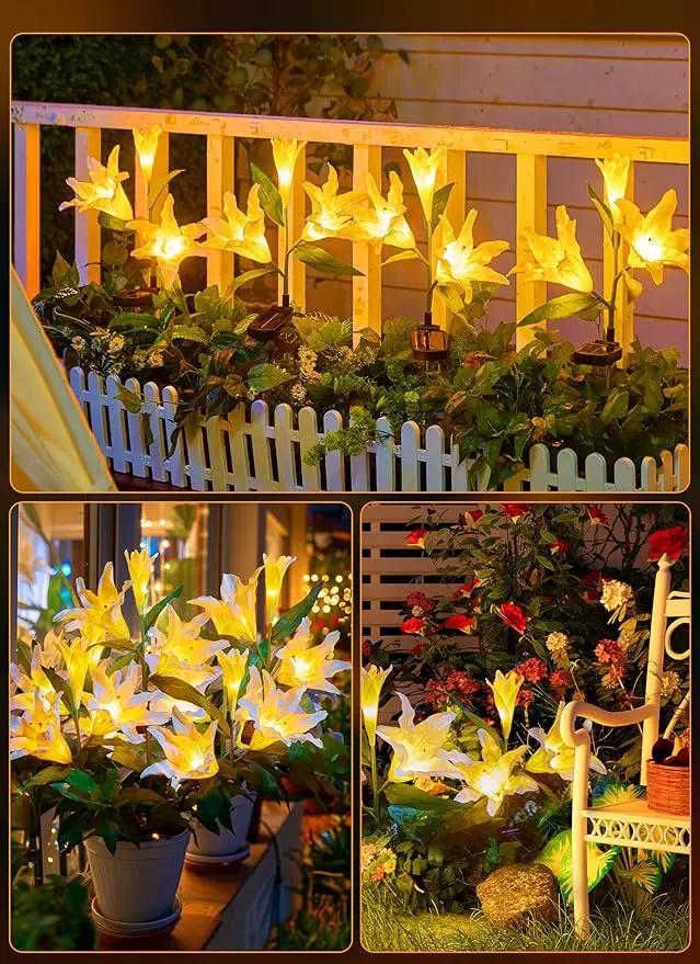 Brightown Outdoor Solar Garden Lights - 4 Pack LED Flower Lights with Larger Lily, Bigger Solar Panel, Waterproof for Outside Yard Patio Garden Decorations, White by GreenHaven Gardens