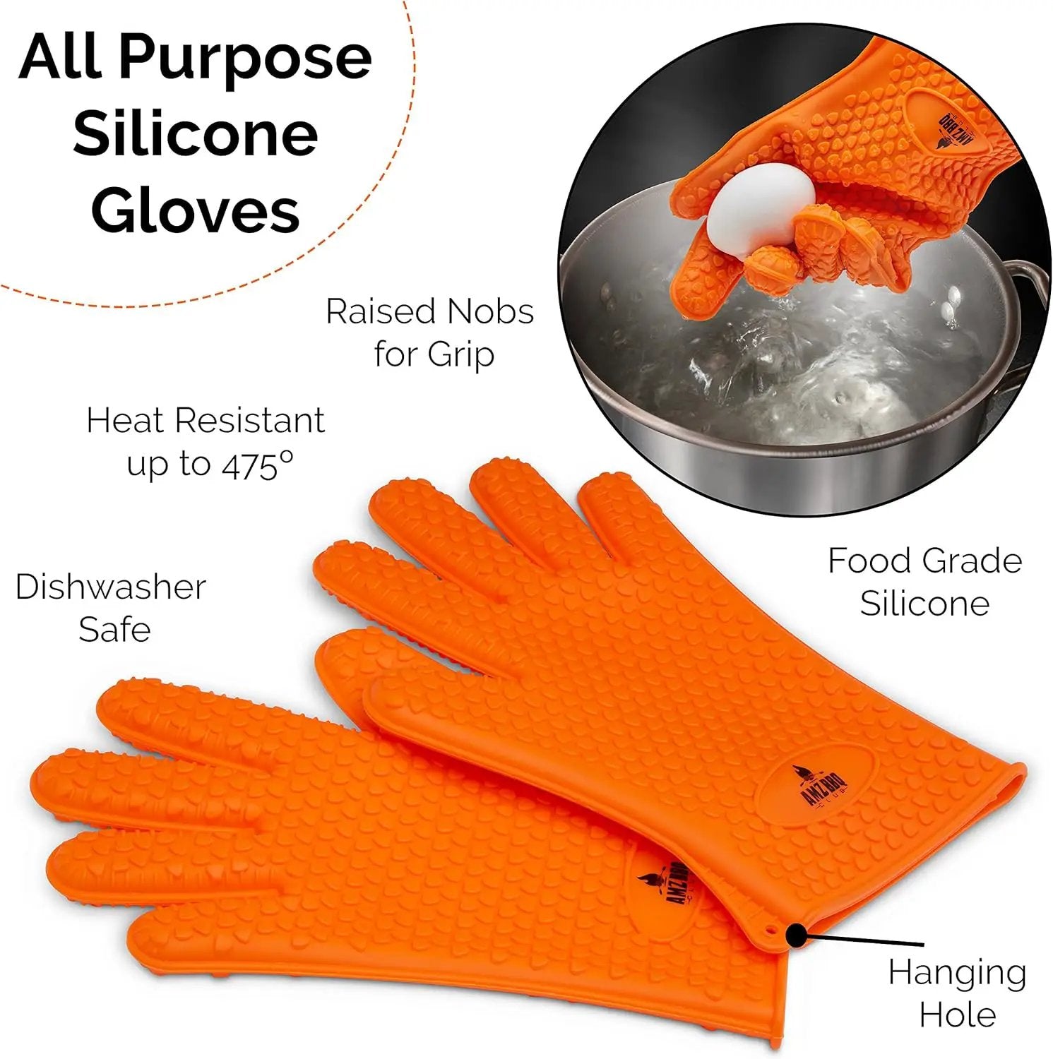Meat Claws Bbq Grill Accessories Set - 2 Silicone Gloves, Claws For Pulled Pork, BBQ Thermometer - Perfect Smoker Accessories Grilling Tools Gift Set For (Orange Glove-Thermometer-Claw) by GreenHaven Gardens