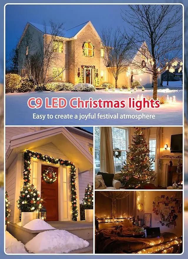 C9 LED Christmas Lights Outdoor, 100 Feet C9 String Lights with 100 Shatterproof Matte Bulbs, Connectable Waterproof Christmas Tree Lights for Holiday Roofline Backyard Garden Decor, Warm White by GreenHaven Gardens