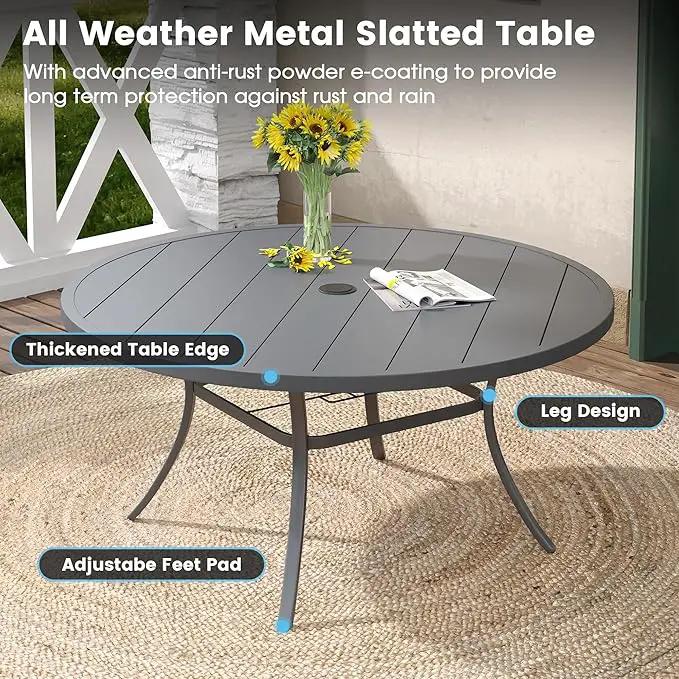 DIFY 50" Round Outdoor Patio Dining Table for 6, Metal Patio Table with 1.57" Adjustable Umbrella Hole, All-Weather Dining Furniture Table for Backyard Lawn Garden, Grey by GreenHaven Gardens