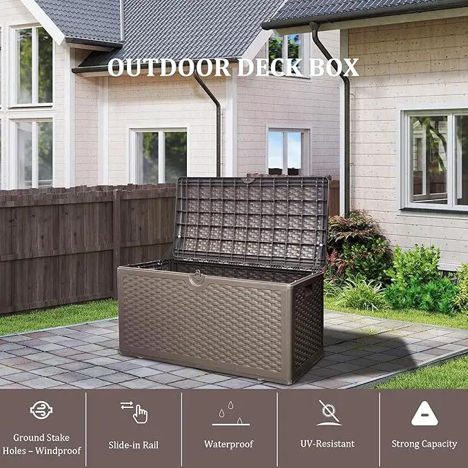 80 Plus Gallon Outdoor Storage Box, Waterproof Resin Deck Box Outdoor Storage Bin for Patio, Poolside, and Garden, Lockable & UV-Resistant, Ideal for Small Spaces, Brown by GreenHaven Gardens