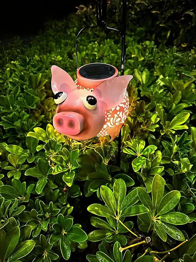 Teaeeno Pig Solar Light Lantern Garden Decor,Metal Animal Decor Outdoor,Garden Yard Lawn Backyard Ornament Decor,Home, Lawn, Patio, Resin Animal Ornament, Women/Gardening Gifts by GreenHaven Gardens