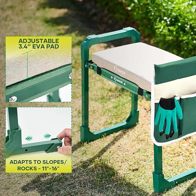 Saker Garden Kneeler and Seat Foldable Gardening Stool with Extendable Legs & Thickened Pad, Tool, Heavy Duty Support for Elderly, Gardening, Outdoor Use by GreenHaven Gardens