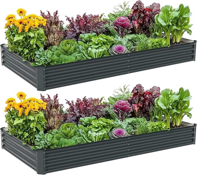 2PCS 8x4x1ft Raised Garden Bed-Outdoor Galvanized Planter Box for Vegetables, Fruits,Herbs, Flowers, Metal Raised Garden Bed kit-Grey by GreenHaven Gardens