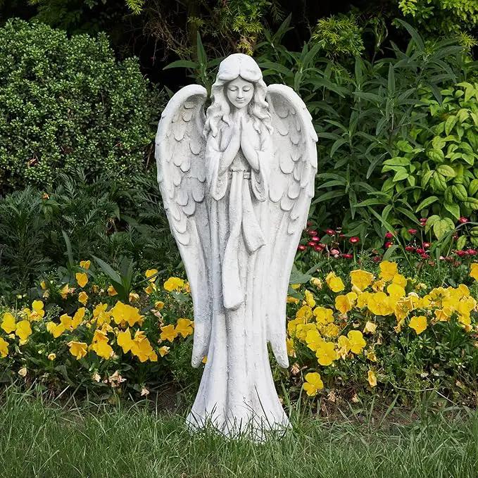 TOETOL Outdoor Garden Statues Praying Angel Statue 31.1" Grave Decorations Magnesium Oxide Stone Grey Yard Patio Deck Home Entryway Hallway Sculpture by GreenHaven Gardens