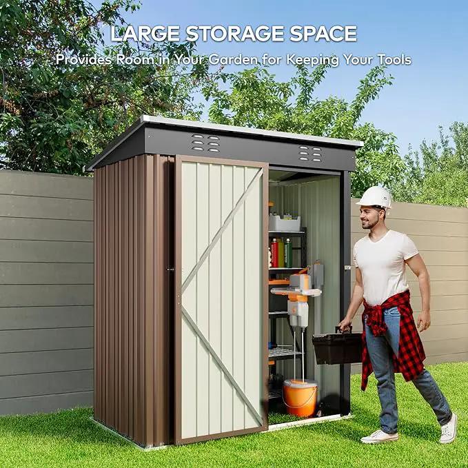 Gizoon 5' x 3' Outdoor Storage Shed with Singe Lockable Door,Galvanized Metal Shed with Air Vent Suitable for The Garden,Tiny House Storage Sheds Outdoor for Backyard Patio Lawn-Brown by GreenHaven Gardens
